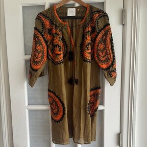 Embroidered Olive and Orange Mini Dress